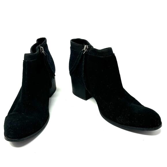 Toms Size 6.5 Boots‎ Black 2" Heel Side Zip Pointed Toe Leather Suede Workwear - Picture 1 of 10